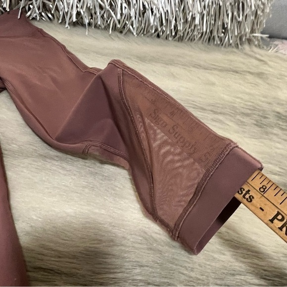 LULULEMON 2 Rose Blush Pink Cropped Sheer Panels High Waisted Leggings Workout - Picture 7 of 11